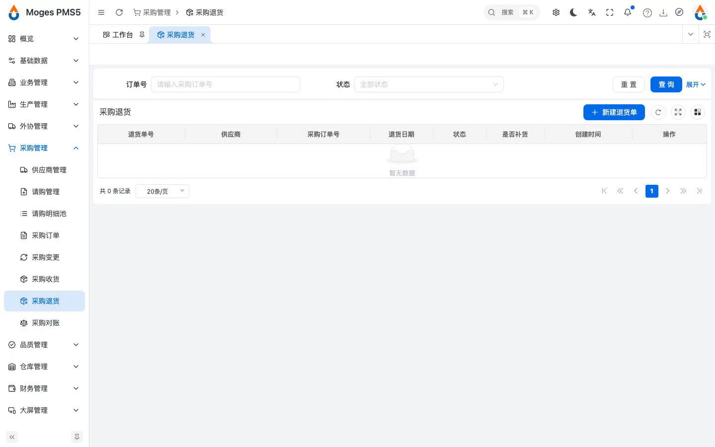 打开采购退货列表